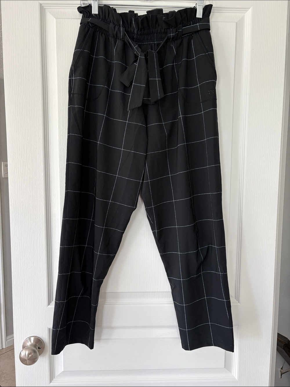 Albion Black Windowpane Tie-Waist Straight Leg Pants